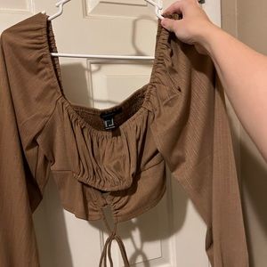 Brown long sleeve crop blouse